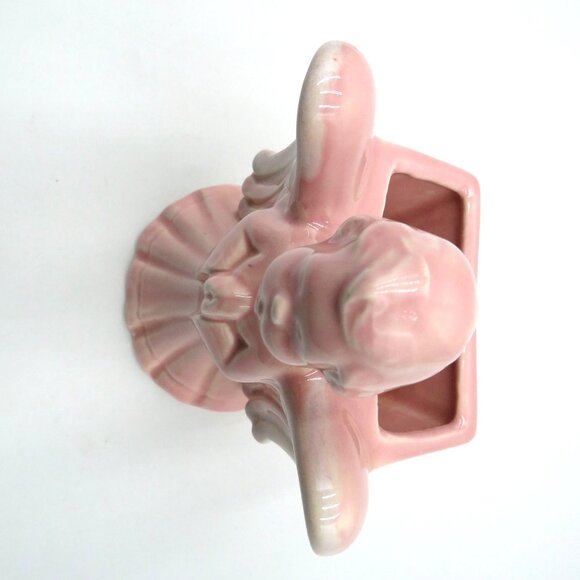 Vintage Wall Pocket Pink Ceramic Singing Angel Figurine 6" Planter Vase - Picture 5 of 10
